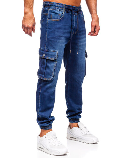 Homme Pantalon de jogging cargo en jean Bleu foncé Bolf 8166