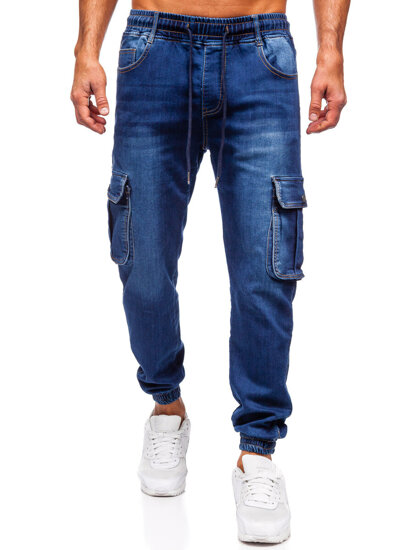 Homme Pantalon de jogging cargo en jean Bleu foncé Bolf 8166