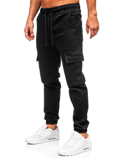 Homme Pantalon de jogging cargo en jean Noir Bolf 8170