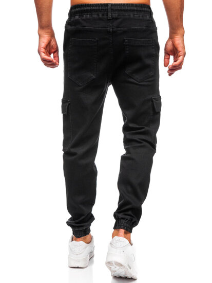 Homme Pantalon de jogging cargo en jean Noir Bolf 8170