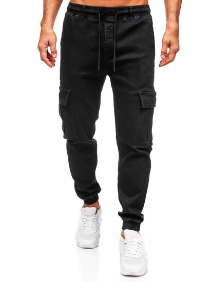 Homme Pantalon de jogging cargo en jean Noir Bolf 8170