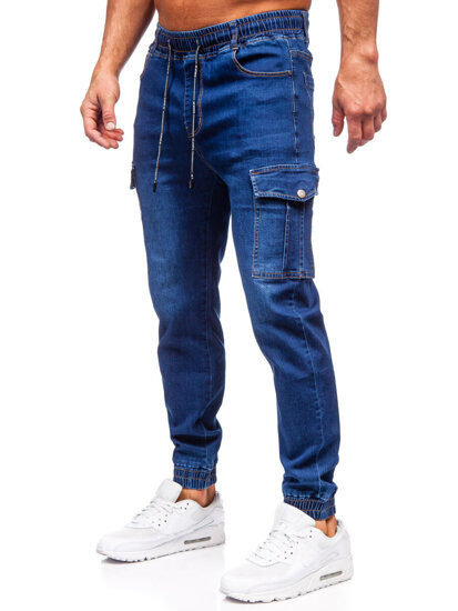 Homme Pantalon de jogging en jean cargo Bleu foncé Bolf 8123