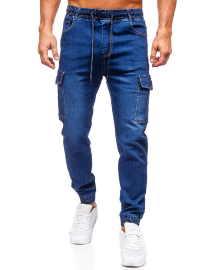 Homme Pantalon de jogging en jean cargo Bleu foncé Bolf 8123