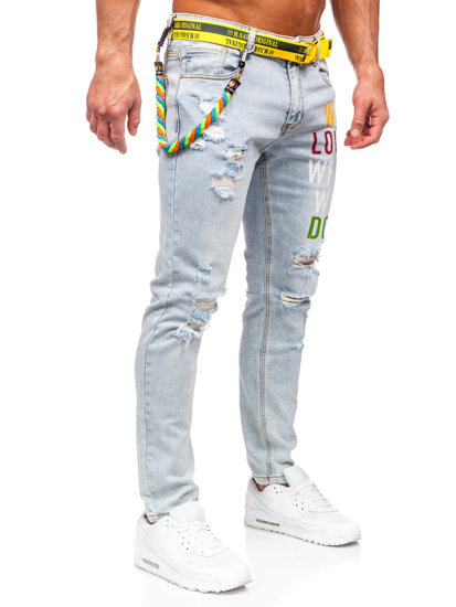 Homme Pantalon en jean slim fit avec ceinture Bleu Bolf KX1151