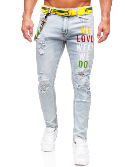 Homme Pantalon en jean slim fit avec ceinture Bleu Bolf KX1151