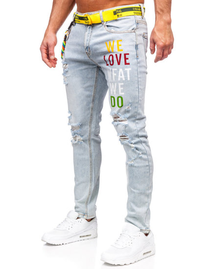 Homme Pantalon en jean slim fit avec ceinture Bleu Bolf KX1151