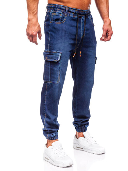 Homme Pantalon jogger cargo en jean Bleu foncé Bolf 8115