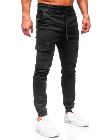 Homme Pantalon jogger cargo en jean Noir Bolf 8128