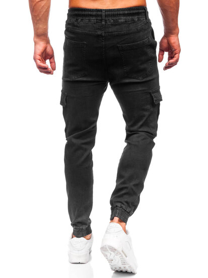 Homme Pantalon jogger cargo en jean Noir Bolf 8128