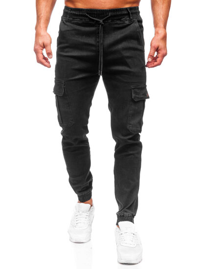 Homme Pantalon jogger cargo en jean Noir Bolf 8128