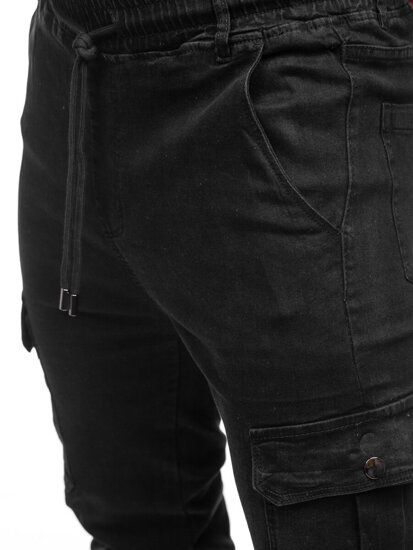 Homme Pantalon jogger cargo en jean Noir Bolf 8128