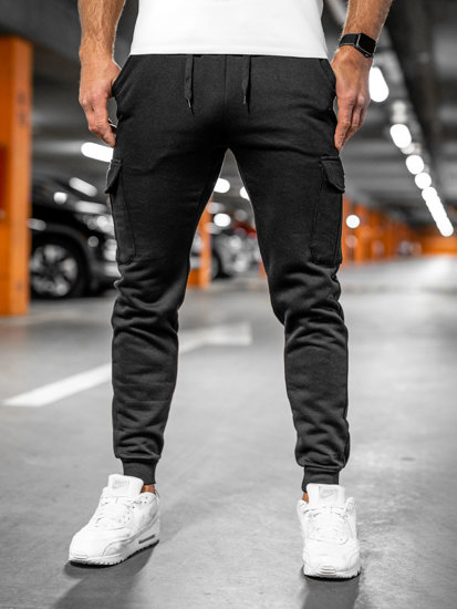 Homme Pantalon jogger cargo épais Noir Bolf JX8709A