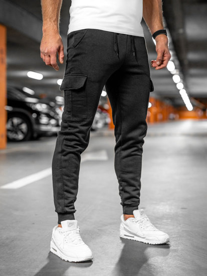 Homme Pantalon jogger cargo épais Noir Bolf JX8709A