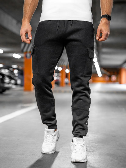 Homme Pantalon jogger cargo épais Noir Bolf JX8715A