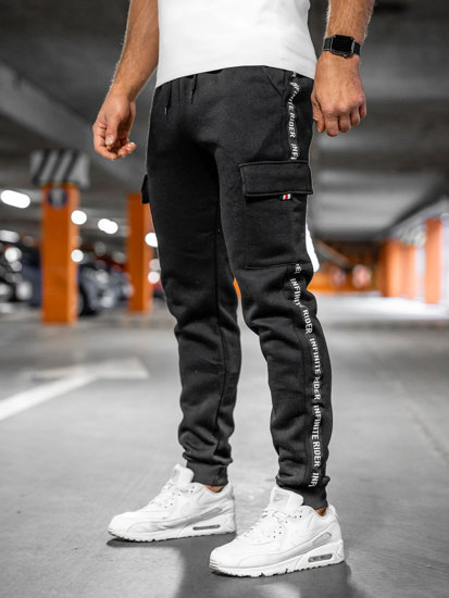 Homme Pantalon jogger cargo épais Noir Bolf JX8715A