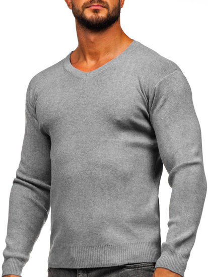 Homme Pull basic uni col V Gris Bolf S8533