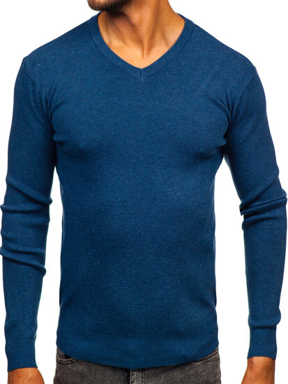 Homme Pull uni col V Bleu Bolf H2405