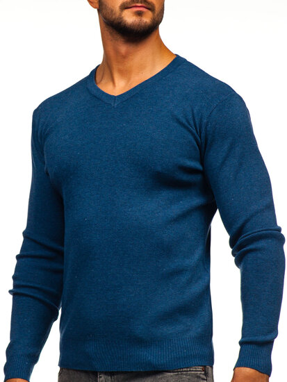 Homme Pull uni col V Bleu Bolf H2405