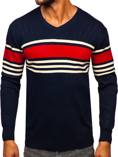 Homme Pull uni col V Bleu foncé Bolf S8536