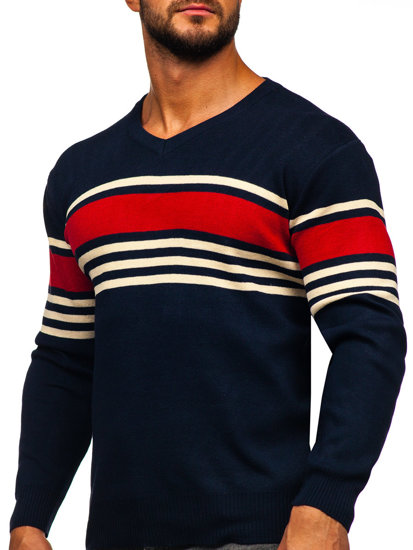 Homme Pull uni col V Bleu foncé Bolf S8536