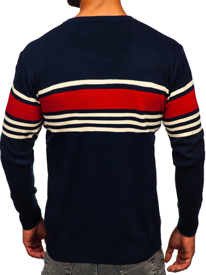 Homme Pull uni col V Bleu foncé Bolf S8536