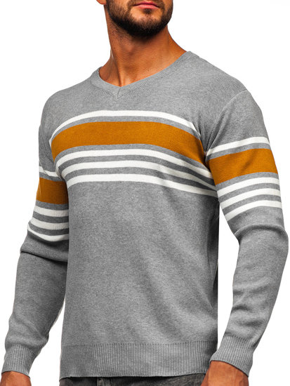 Homme Pull uni col V Gris Bolf S8536