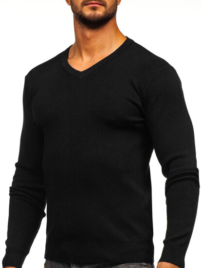 Homme Pull uni col V Noir Bolf H2405