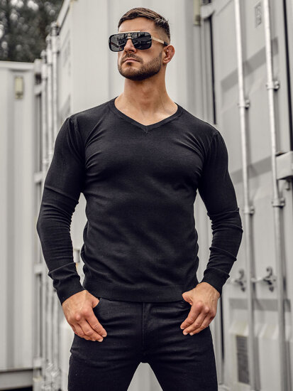 Homme Pull uni col V Noir Bolf MMB601A