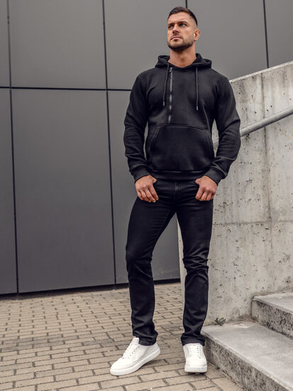 Homme Sweat à capuche épais Noir Bolf 02-A