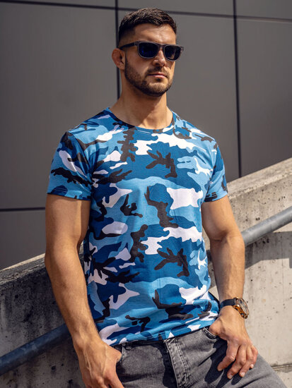 Homme T-shirt à imprimé camo Bleu ciel Bolf S807A1