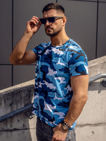 Homme T-shirt à imprimé camo Bleu ciel Bolf S807A1