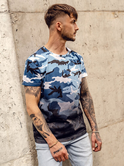 Homme T-shirt à imprimé camo Bleu ciel Bolf S808A1