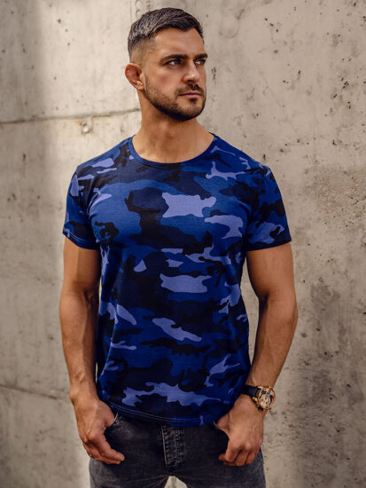 Homme T-shirt à imprimé camo Bleu foncé Bolf S807A1