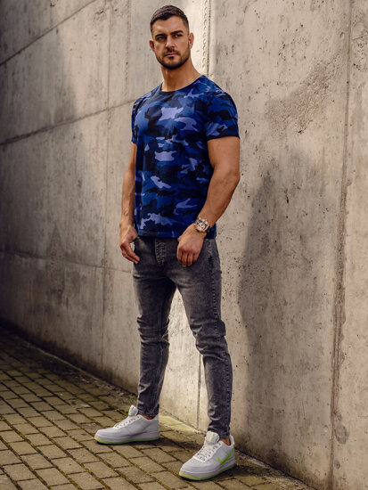 Homme T-shirt à imprimé camo Bleu foncé Bolf S807A1