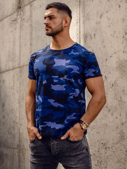 Homme T-shirt à imprimé camo Bleu foncé Bolf S807A1