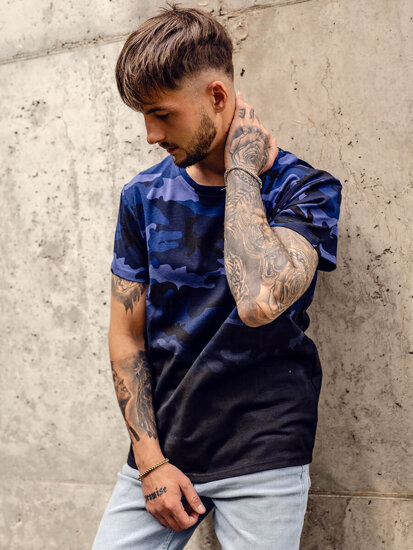 Homme T-shirt à imprimé camo Bleu foncé Bolf S808A1