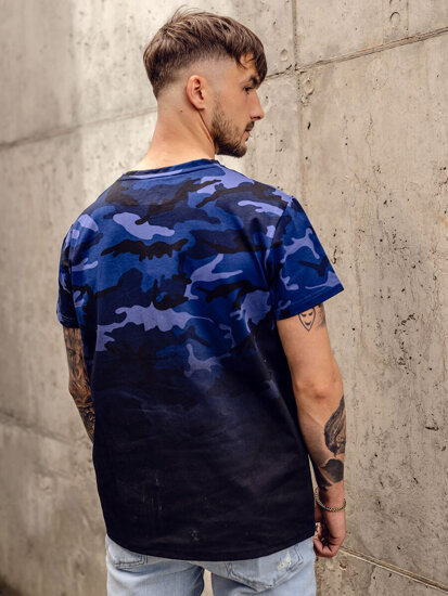 Homme T-shirt à imprimé camo Bleu foncé Bolf S808A1