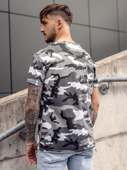 Homme T-shirt à imprimé camo Gris Bolf S807A1