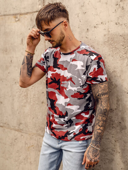 Homme T-shirt à imprimé camo Gris-Bordeaux Bolf S807A1