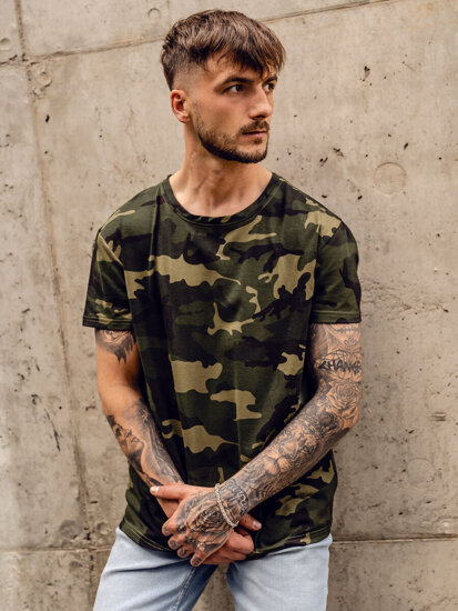 Homme T-shirt à imprimé camo Khaki Bolf S807A1