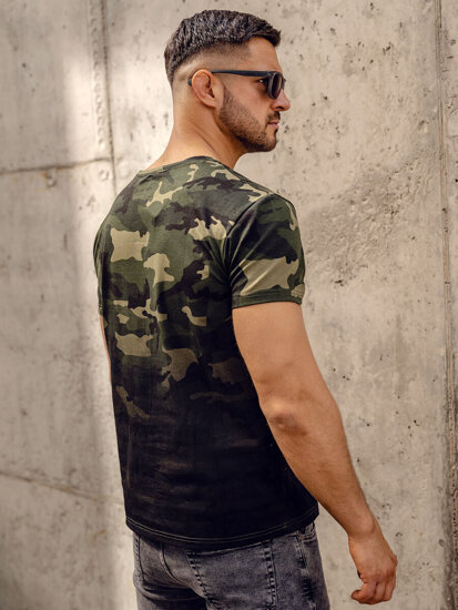 Homme T-shirt à imprimé camo Khaki Bolf S808A1