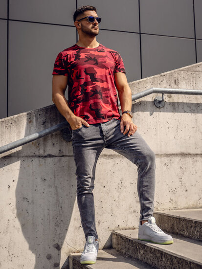 Homme T-shirt à imprimé camo Rouge Bolf S807A1