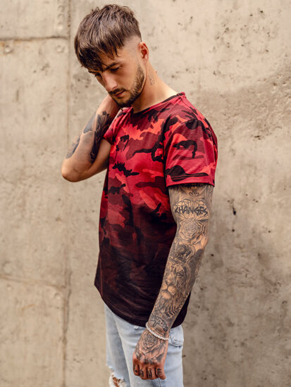 Homme T-shirt à imprimé camo Rouge Bolf S808A1