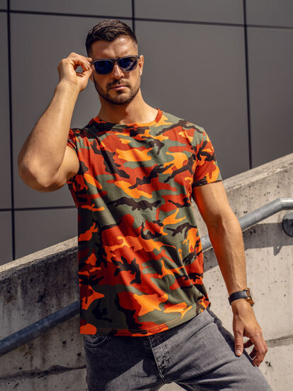 Homme T-shirt à imprimé camo Vert-Orange Bolf S807A1