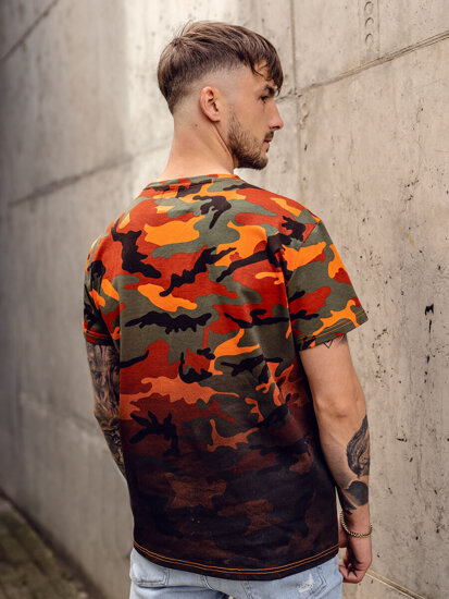 Homme T-shirt à imprimé camo Vert-Orange Bolf S808A1