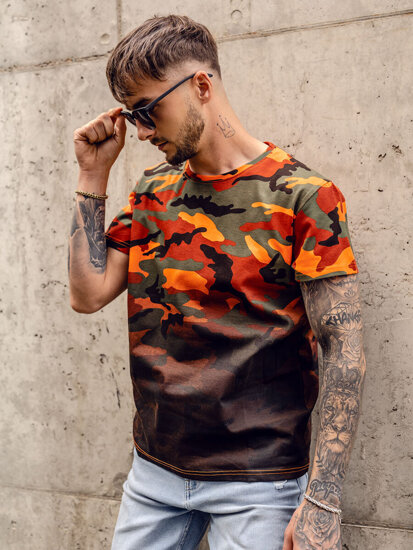 Homme T-shirt à imprimé camo Vert-Orange Bolf S808A1