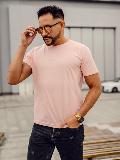 Homme T-shirt basic en coton Rose clair Bolf 192397A