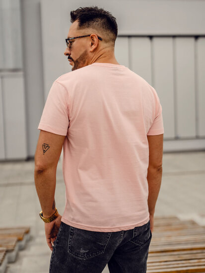 Homme T-shirt basic en coton Rose clair Bolf 192397A