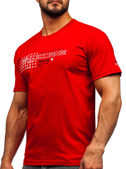 Homme T-shirt en coton imprimé Rouge Bolf 14732