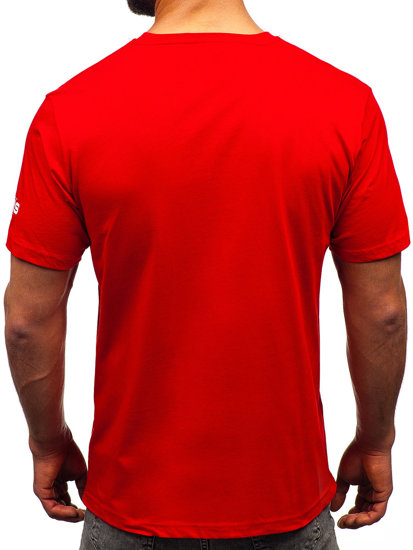 Homme T-shirt en coton imprimé Rouge Bolf 14741